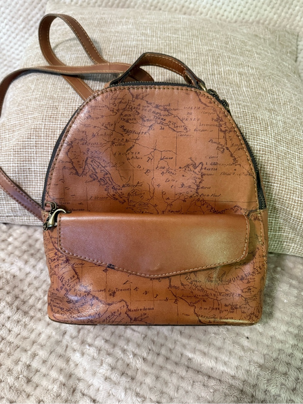 Patricia Nash European Map Leather Mini Backpack Crossbody
